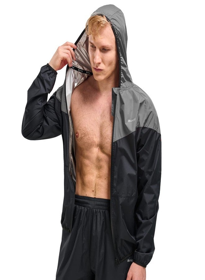 BVVU Sauna Suit for Men Zipper Sweat Suits with Hood Sauna Jacket Pants Gym Workout Full Body Darkgrey 3X-Large - Image 1